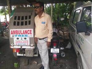 Karimul Hawk with his free bike ambulance to help poor people in North Bengal / Photo: Shutterstock - Anitajana