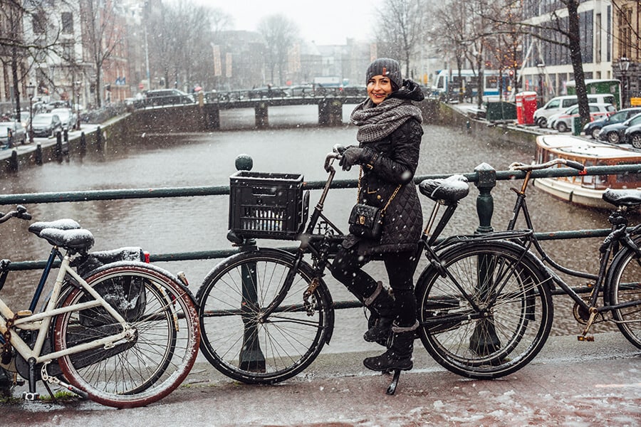 Girl on a bicycle in Amsterdam