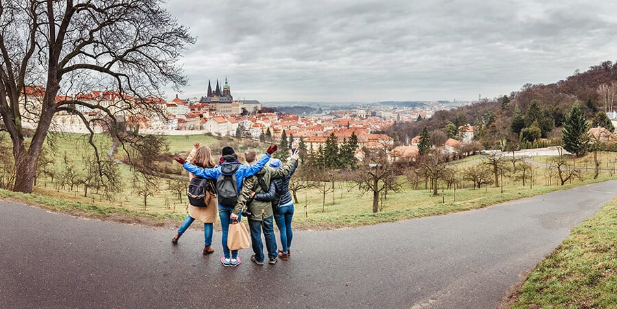 Group of friends at a park in Prague