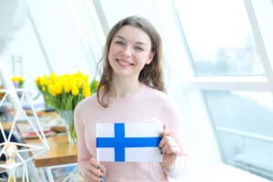Student with the flag of Finland