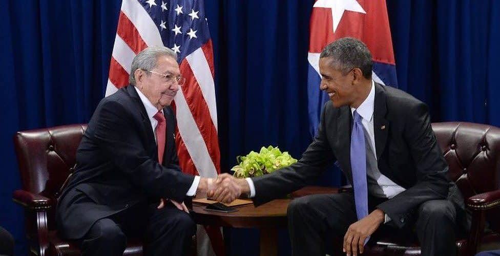 2014: Barack Obama and Raul Castro declare they will restore diplomatic ties following the exchange of a jailed U.S. intelligence officer for the three remaining Cuban Five prisoners.